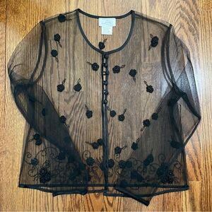 Lisa Vintage Sheer Blouse Black Flower Buds Size 6